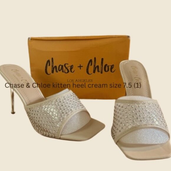 CHASE C + CHLOE CREAM MESH KITTEN HEEL - Picture 1 of 3